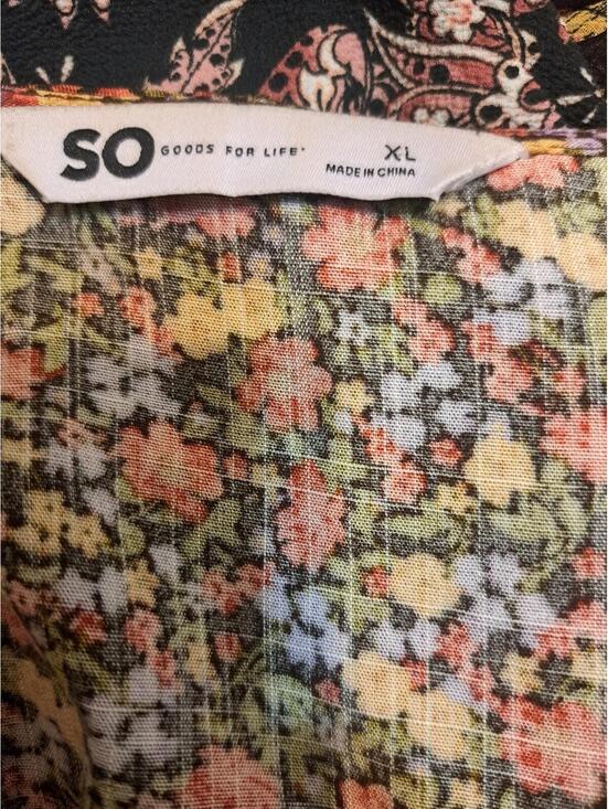 SO Goods For Life Brown Floral Stripe A-line Mini Sleeve Dress Empire Waist XL - Picture 5 of 6